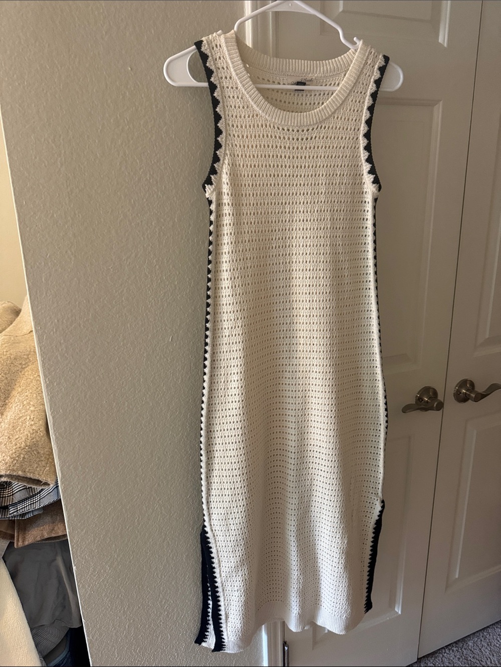 Universal Thread Cream Crochet Midi Dress with Black Trim